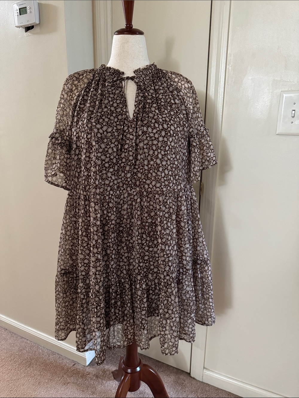 H&M Brown Floral Tiered Smock Dress